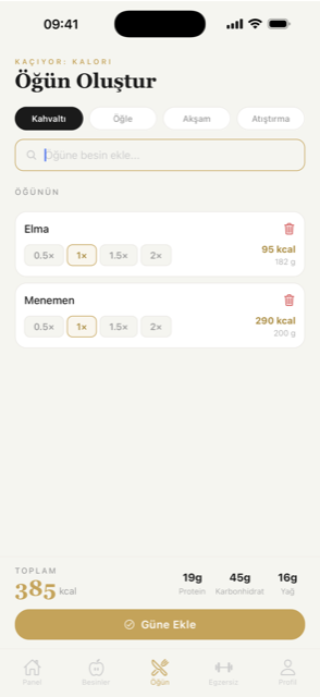 Kaçıyor: Calories — öğün oluştur